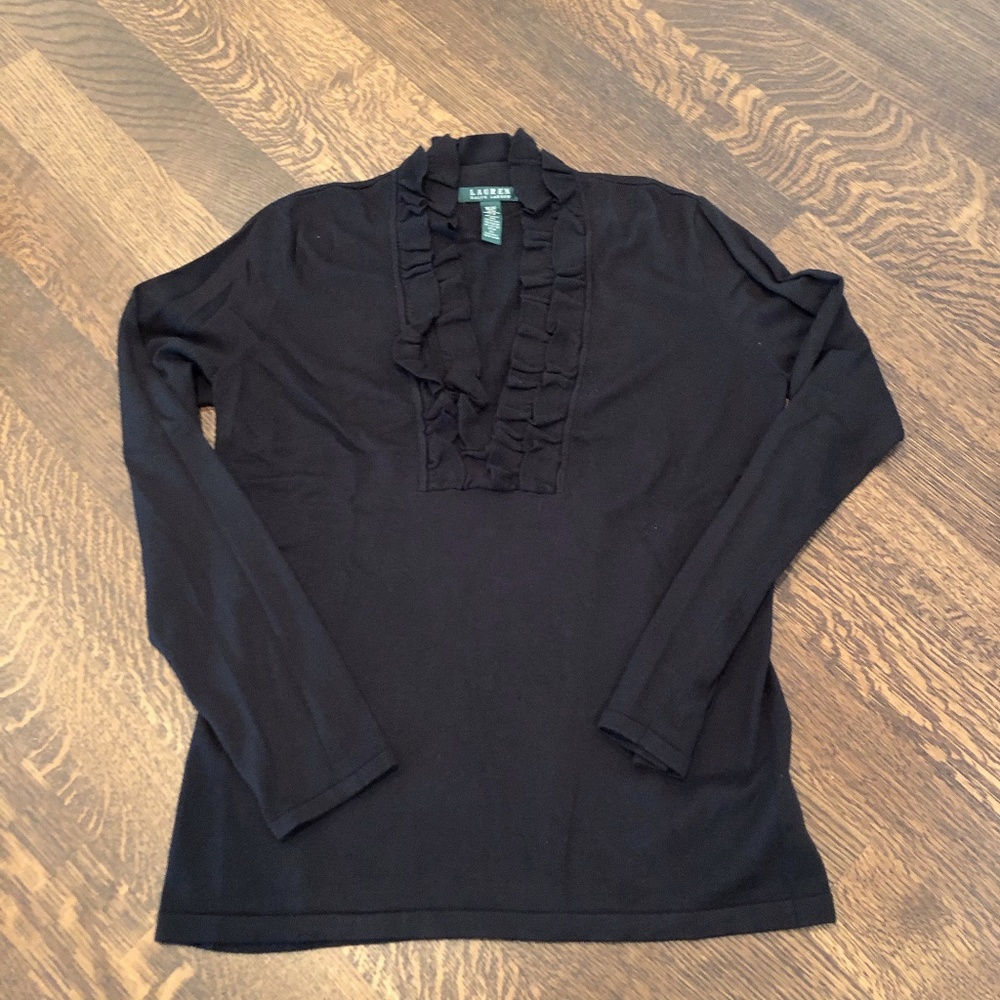 Lauren, Ralph Lauren, Ruffle Detail, V-Neck, Sz M